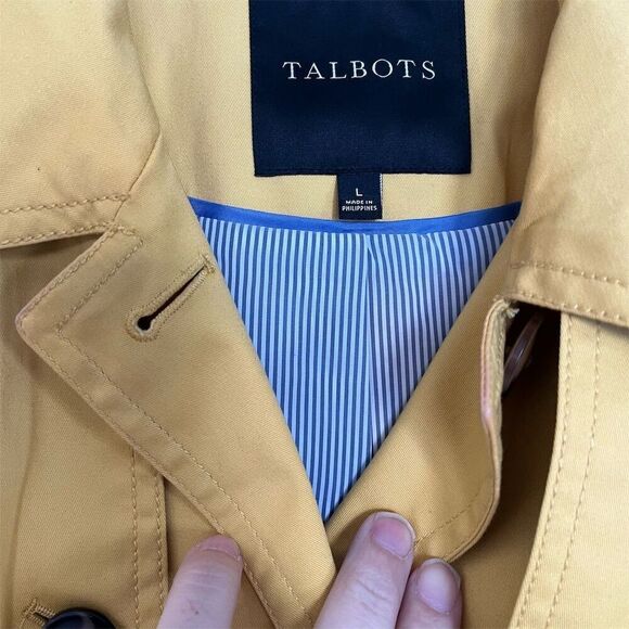 Talbots Women's Yellow Wool Blend Trench Coat Size L Double-Breasted - Picture 4 of 7